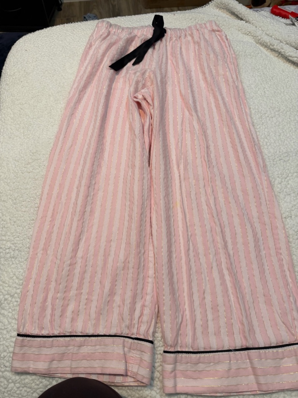 Victoria's Secret Pink and White Striped Pajama Pants with Black Waist Tie